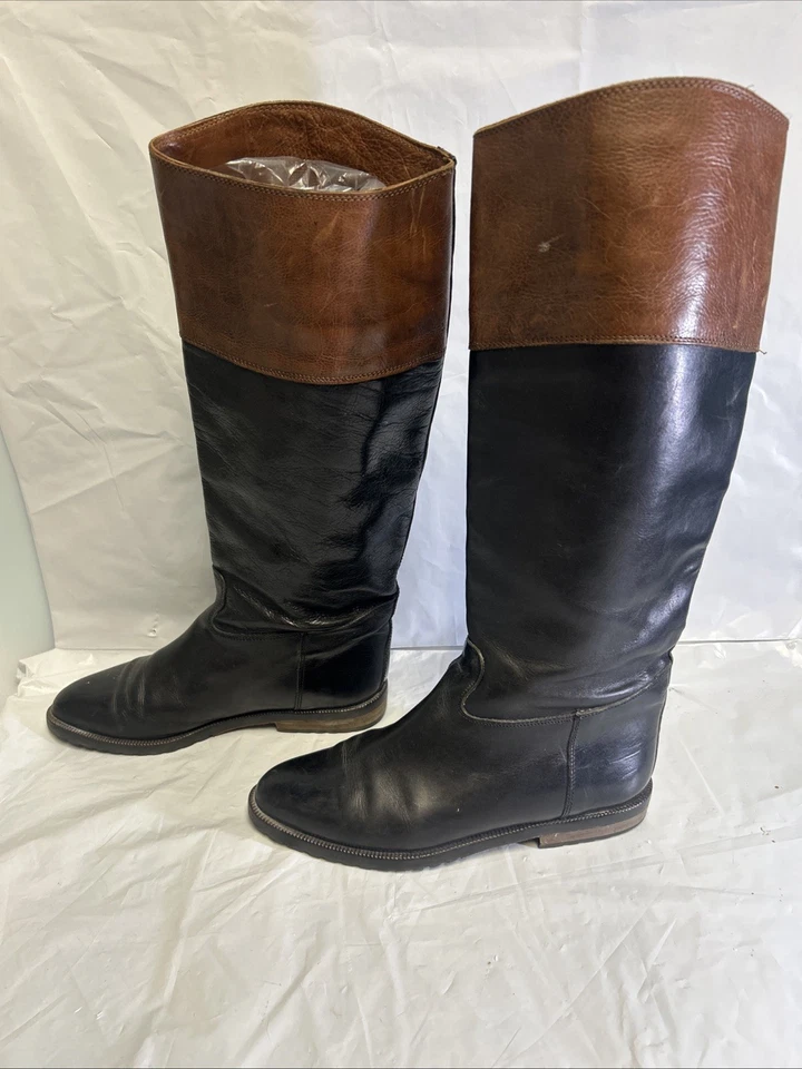 Joan & David Italia 7 EE. UU. 37,5 UE Cuero Negro Marrón Montar Botas Altas Pull On Foto 2 de 4