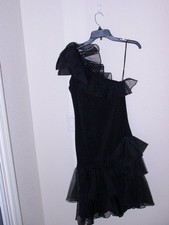 Black One Shoulder Cocktail Dress Ruffle Tiered Party Dress Women’s Small
