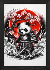 panda japanese landscape Framed Wall Art Poster Canvas Print Picture