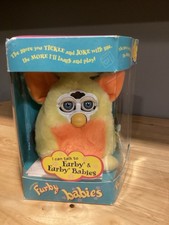 Vintage 1999 Furby Babies Yellow and Orange, Blue Eyes, New Open Box Read