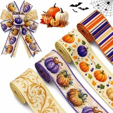 2 Inch Halloween Wired Edge Ribbon 4 PCS 20 Yards Fall Pumpkin Spider Crafts