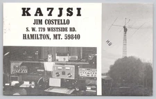 Ham Radio QSL KA7JSI Ham Shack Interior Antenna Tower Hamilton Montana Postcard