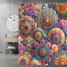 Boho Floral Mandala Shower Curtain Colorful Abstract Flower Print