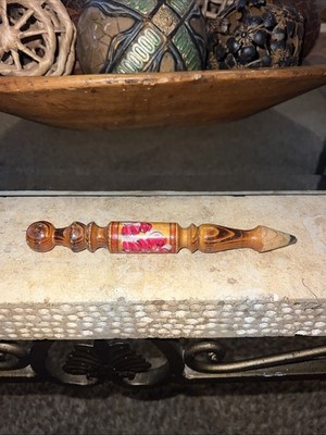Huge Vintage Wooden Hand Painted Carved Decorative Pencil 7.25  Boho Turned