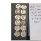 Mercury Dimes Lot of 12 Circulated Silver 1916-1945 Mixed Dates Mint Marks
