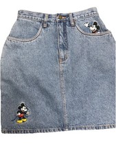 Vintage Disney Store Jean Skirt Medium Blue Mickey Mouse Peace Love Mickey