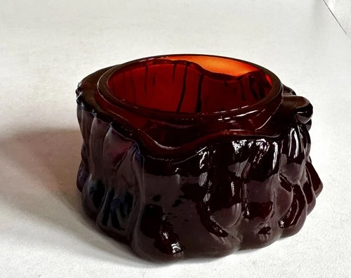 VTG Fenton Ruby Red Glass Tree Stump Candle Holder