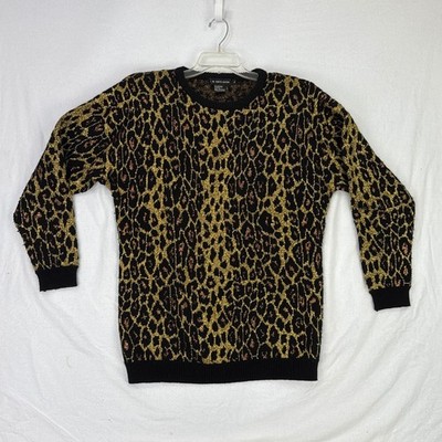 Vintage I B Diffusion Leopard Print Sweater Lambswool Blend Gold Black Copper L