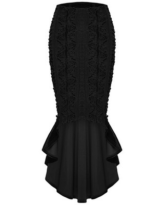 Punk Rave Damen Barock Gothic Rose Spitze Stickerei Samt Fischschwanz Rock Schwarz
