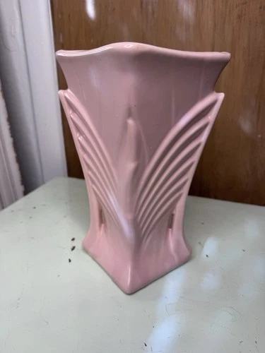 Vintage McCoy Pink Art Deco Ceramic Planter Square Tapered Mid Century USA