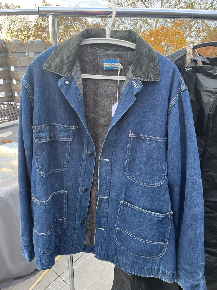 vintage blanket lined denim chore coat barn jacket corduroy collar sears l 42-44 - Image 3 of 4