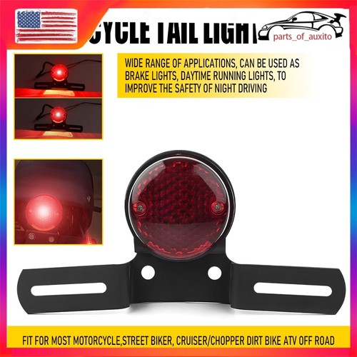 Round Motorcycle LED Tail Brake Light For Red Chopper Bobber Cafe Racer ...