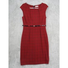 Calvin Klein Dress Women 10 Plaid Belted Sheath Preppy Office Academia Red Black