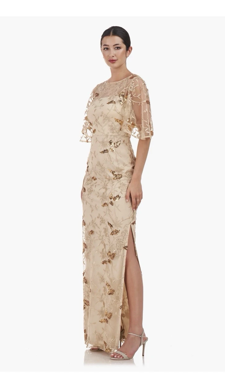 embroidered gold dress Victoire Tea-Length Dress with Embroidery Ivory with Gold Embroidery / US 8