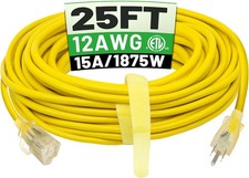 POWGRN 25 ft 12/3 Outdoor Extension Cord Waterproof Heavy Duty with Lighted Indi