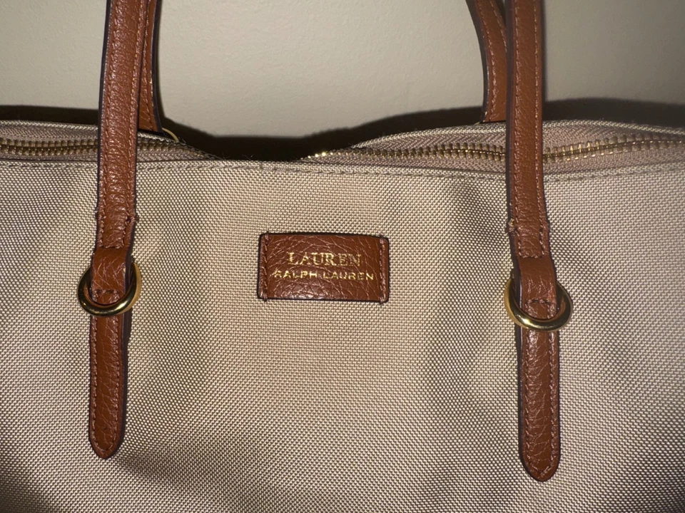 Ralph Lauren Oxford Nylon Tote Tan Beige Neutral Logo Lightweight Preppy Bag - Image 4 of 4