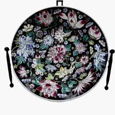 Vintage Chinese Famille Noire Mille Fleur Black Flower Porcelain Bowl 6”