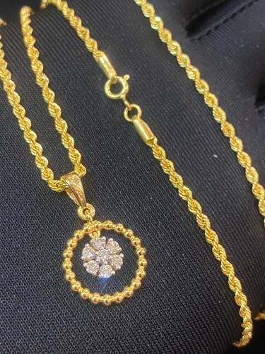 0.40 TCW Round Brilliant Real Diamonds 18" Necklace In Hallmark 14K Yellow Gold