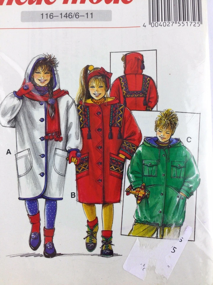 NEW Neue Mode Children Winter Coat Sewing Pattern UNCUT M 55172 6-11 Boys Girls - Image 3 of 4