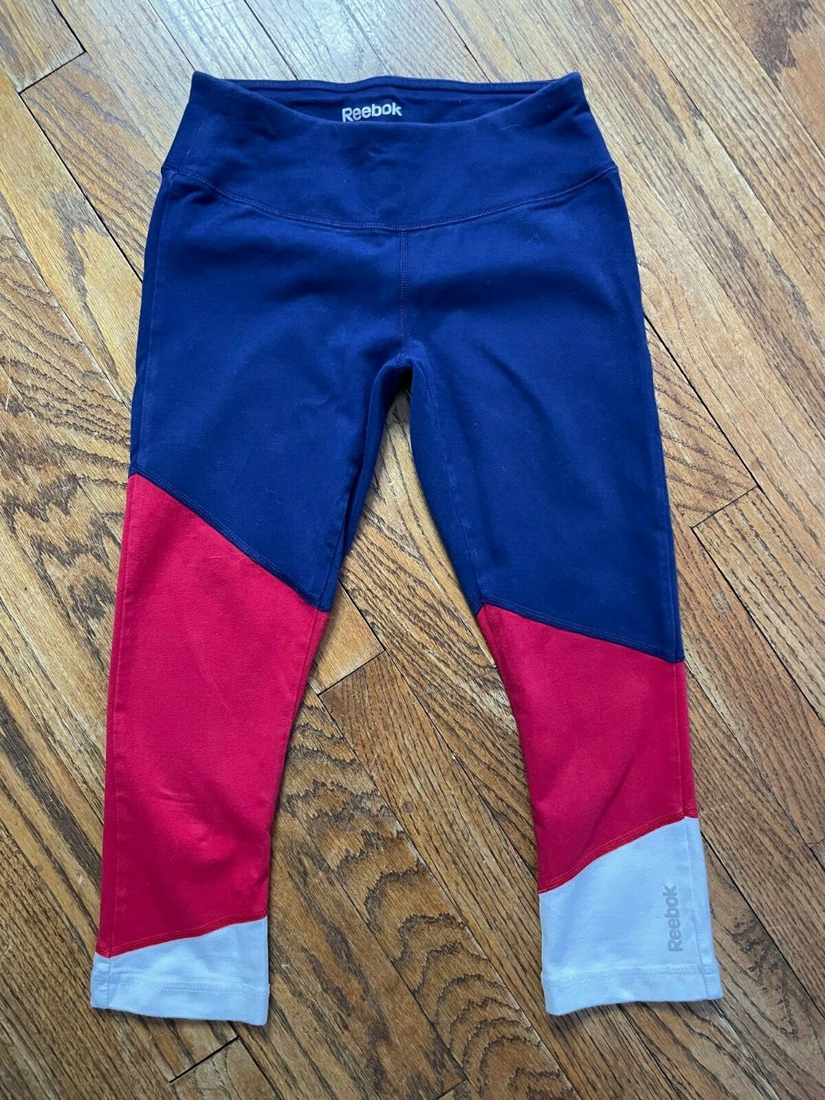 Reebok Stretch Cotton Pants Cropped Red White Blue USA Yoga Capri Leggings  XS | eBay