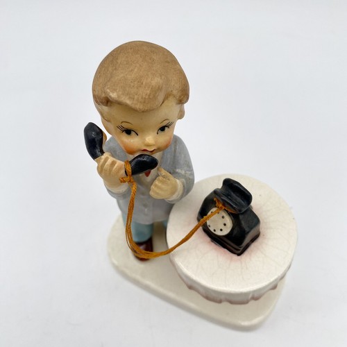 Vintage Boy w/Phone Figurine NAPCO Hummel Style JAPAN 5" Porcelain Collectible - Picture 6 of 13