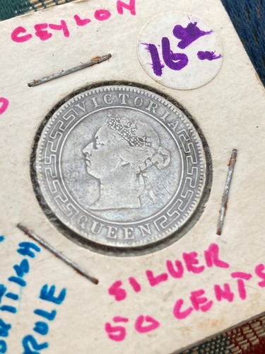 1893 Ceylon (Sri Lanka) Silver 50 Cents Coin - Picture 2 of 3