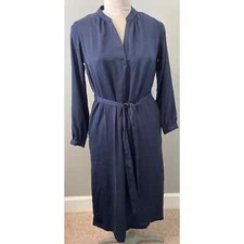 Gap Long Sleeve Navy Split Neck Dress Medium New With Tags Belted