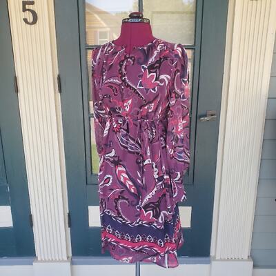 Loft Purple Paisley Long Sleeve Chiffon Maternity Dress w/ Lining sz XSM |  eBay