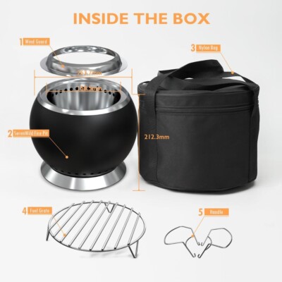 Tabletop Portable Mini Firepit and Grill (Pellets or Wood) with Travel Bag