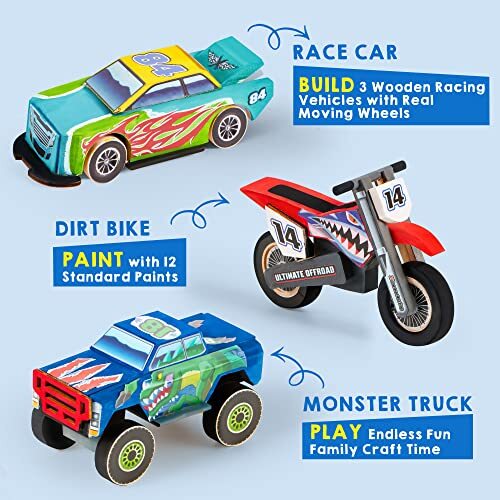 Klever Kits Kids Craft Kit Build & Paint Your Own Wooden Race Car DIY
