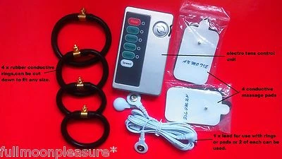 ELECTROSTIM E-STIM EMS TENS MASSAGE SET WITH 4 CONDUCTIVE RINGS,PADS,UNIT,UK!
