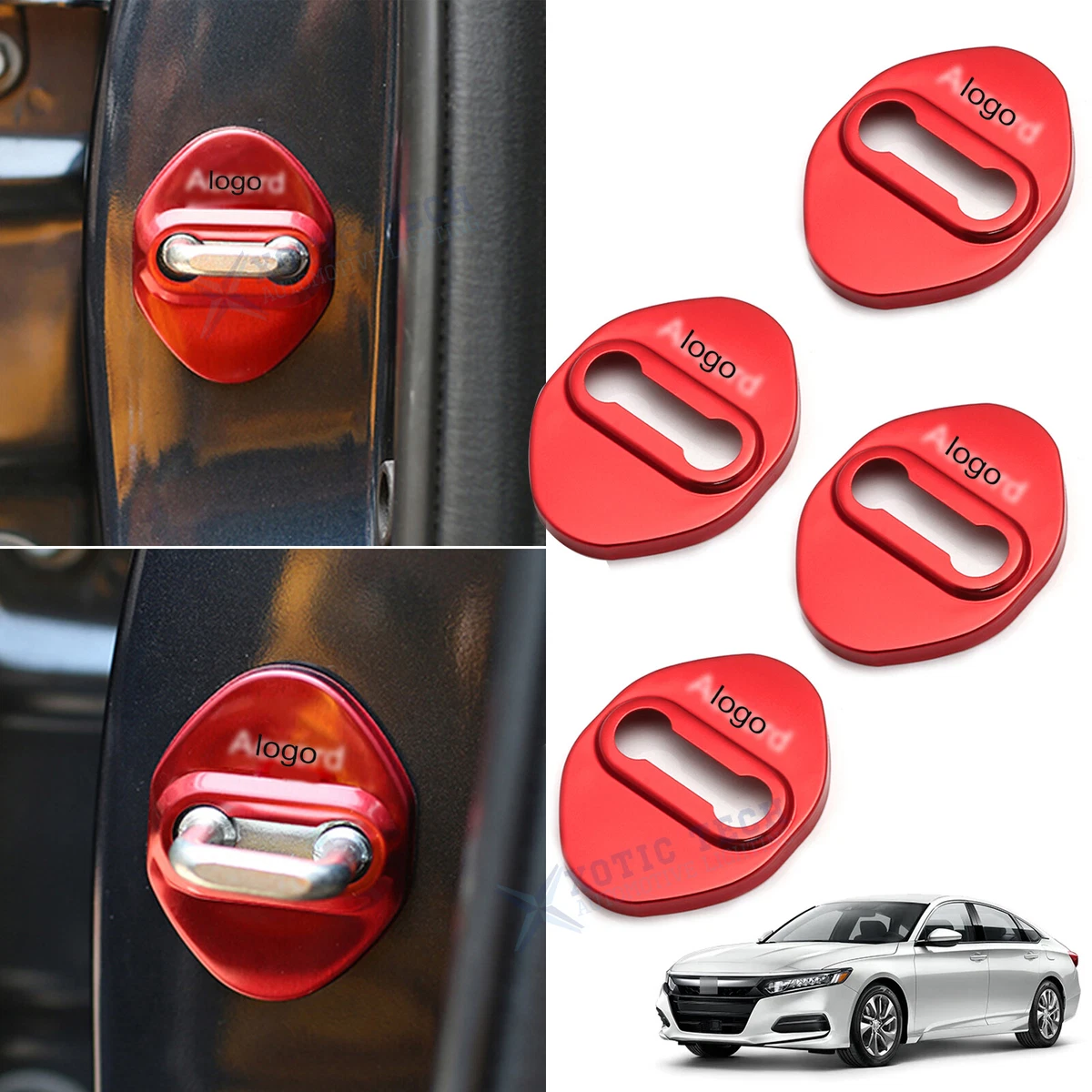 JDM Accessories Red Stainless Steel Door Lock Cover Trim Buckle For Honda  Accord