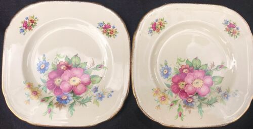Pair of Vintage J Fryer & Son Floral Square Side Plates - Picture 1 of 6