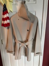 Hermes New Cashmere Coat With Leather Trim Size 44