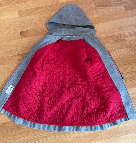 Vintage Kid 70’s Toggle Wool Coat Gray Red Rockabilly Futurama Hood 6 8 Unisex - Picture 11 of 14