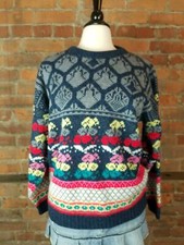 VTG College Point Women's Sweater BlueGrayRedGreenYellowWhite Size L