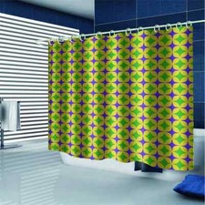 Green Yellow Rectangle 3D Shower Curtain Waterproof Fabric Bathroom Decoration