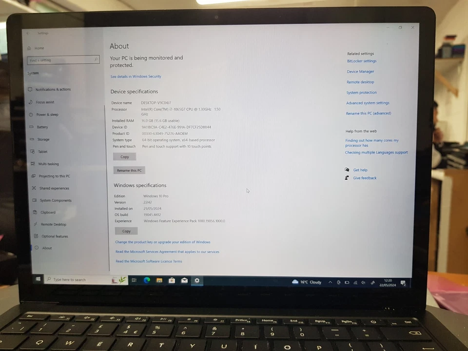 M1098028-008 MICROSOFT Surface Laptop 3 1867 1868 MOTHERBOARD I7-10TH GEN 16GB - Image 4 of 4