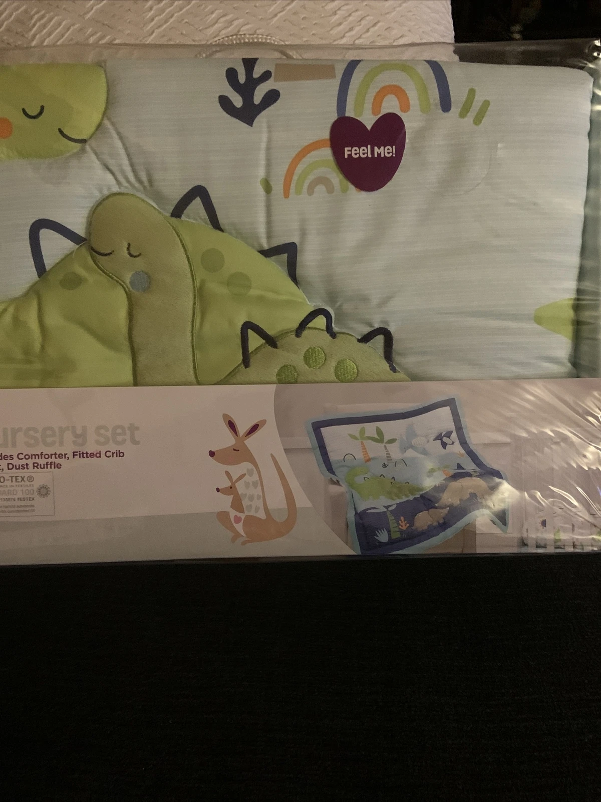 Parents Choice 3 Piece Nursery Set Dinosaur Comforter Fitted Sheet Dust Ruffle