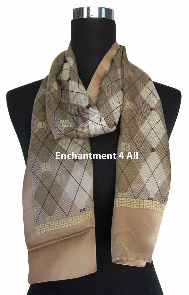 Double Layer 100% Silk Satin Neck Scarf Wrap, Beige