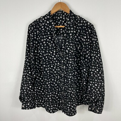 Elementz Womens Top Size 16 1X Plus Black Polka Dot Long Sleeve V-Neck 4806