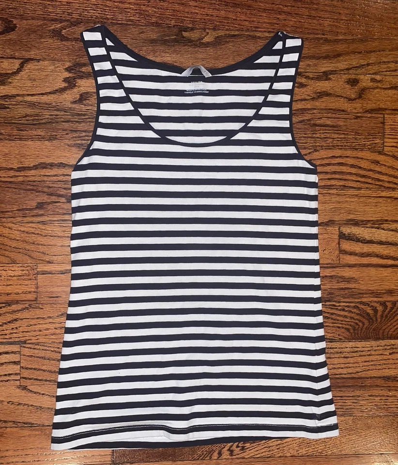 Camiseta sin mangas H&M para mujer azul blanco a rayas sin mangas cuello redondo mediana Foto 4 de 4