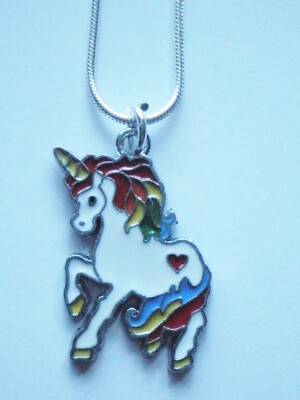 MÄDCHEN MAGISCHE REGENBOGEN EINHORN EMAILLE ANHÄNGER HALSKETTE 925 STERLINGSILBER KETTE