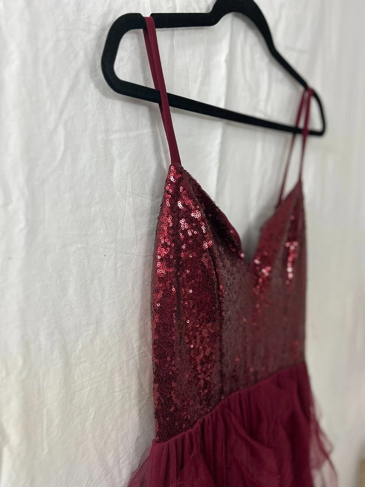 Vestido Formal Speechless Sin Mangas Borgoña Fiesta Baile de graduación Fairycore Caprichoso 9 HOCO Foto 2 de 4