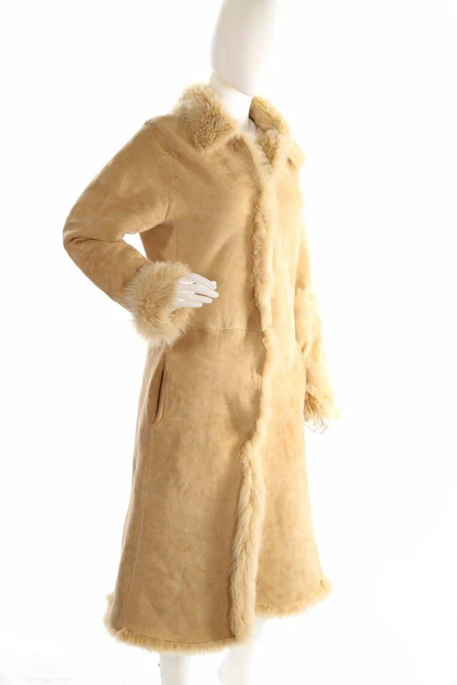 Abrigo largo de piel de oveja de invierno beige piel de oveja Whistles para mujer talla mediana Foto 4 de 4