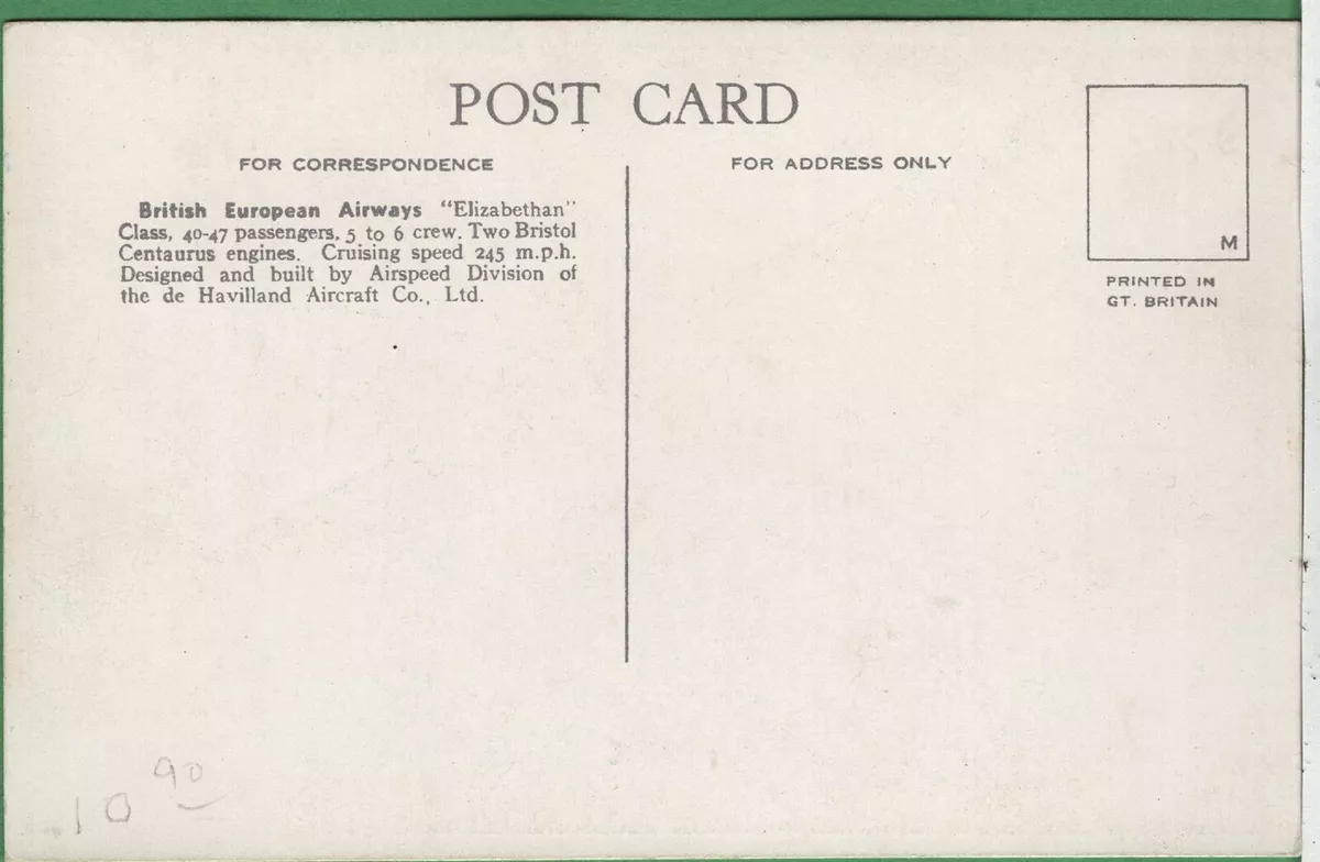 Vintage Airplane Plane Postcard British European Airways