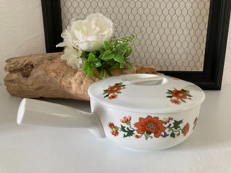 824⚜️ Ancienne Poubelle de Table en Porcelaine à Feu France Apilco Decor Fleuri - Photo 3/4
