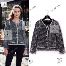 $5.3K CHANEL 09S Black White Collarless Tweed Jacket Karl Lagerfeld 34 US2