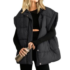 Ainangua Women's Puffer Vest Stand Collar Zipper Sleeveless Jackets Winter Li...