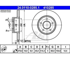 2 pieces brake disc ATE 24.0110-0285.1 for Nissan Primera